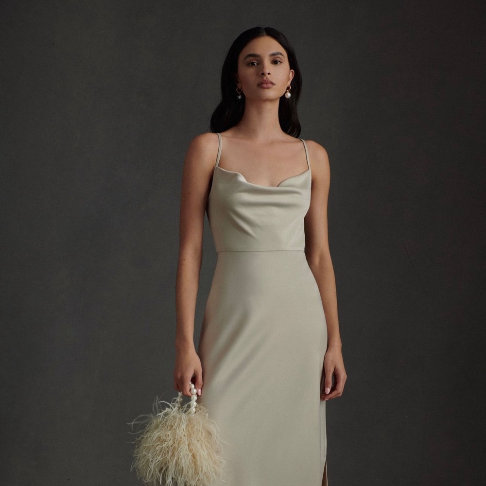 BHLDN Cali Satin Charmeuse Midi Dress - Champagne
